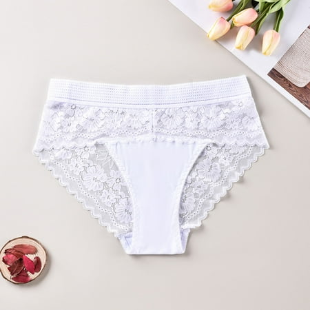 uublik Womens Underwear Briefs White No Show Lace Thong Underwear Stretch Breathable High Rise Panties