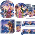 thumbnail image 2 of Suministros de fiesta temática de Rapunzel enredados de película animada, vajilla, taza, plato, servilleta, bandera, globos para Baby Shower, decoración de fiesta de cumpleaños, 2 of 5