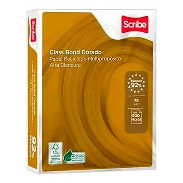 Papel Class Bond Dorado Scribe Paquete 500 Hojas Carta 2 Paq 75g 92% Blancura