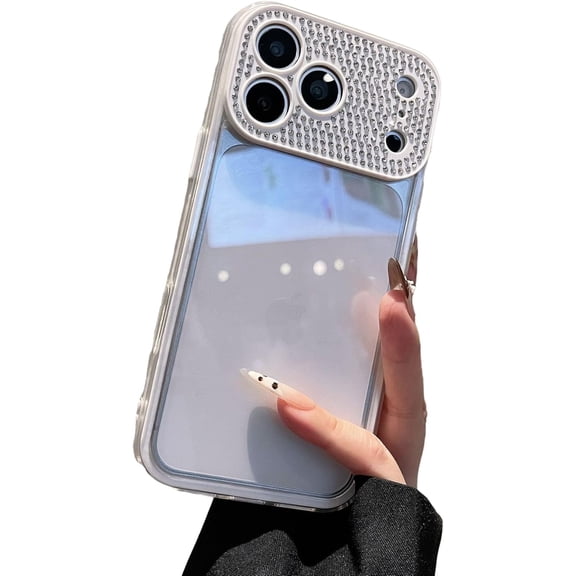 Bling Glitter Diamond Camera Protect Clear Phone Case for iPhone (White,iPhone 17 Pro)
