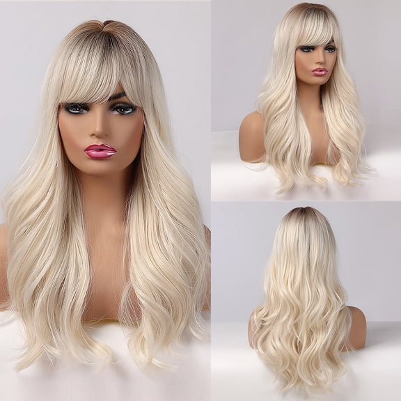 Long Wavy Natural Hair Wigs Synthetic Wigs With Bangs for Women Cosplay Party Heat Resistant Wigs A5