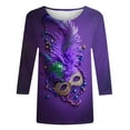 thumbnail image 4 of REORIAFEE Mardi Gras Tee Shirts for Plus Women Mask Prints 3/4 Sleeve Shirts Crewneck Carnival Fancy Tees Theme Party Fashions Tops Loose Blouse Blue XXXXXL, 4 of 5