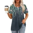 thumbnail image 4 of Womens Tops Short Sleeve Floral Print Pleated Round-Neck Casual Blouses Shirts Gray,Blouse for Women, 4 of 6