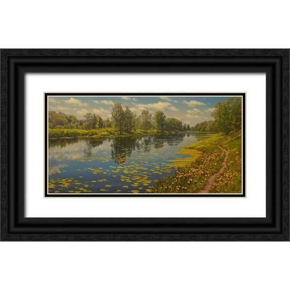 Adamov, Alexey 14x9 Black Ornate Wood Framed with Double Matting Museum Art Print Titled - Water Lilies on the River