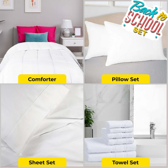 Superior Back To School Kit, Dorm Bundle, Twin/ Twin XL, White