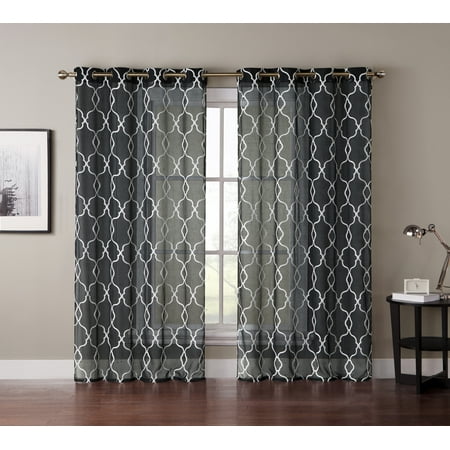 Single 1 Window Curtain Panels Black Textured Sheer White