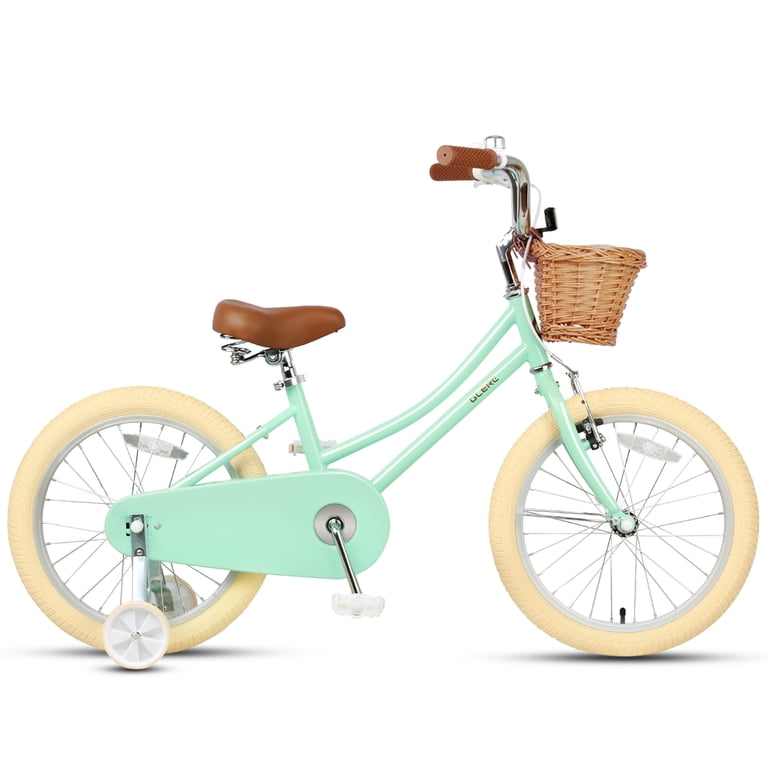 Glerc Retro 16'' Preschool Kids Bike, Training Wheels, Mint Green