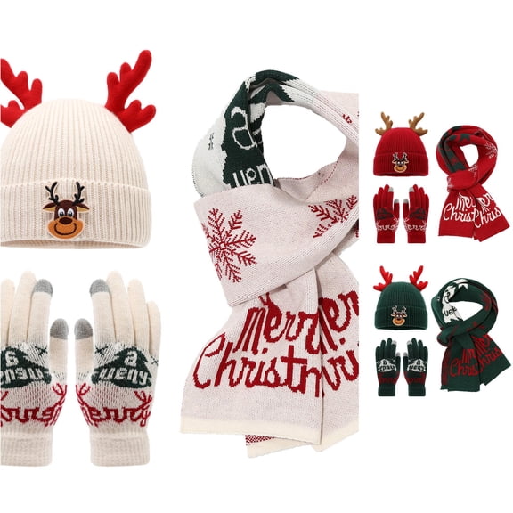 HNMKIU Kids Themed Knitted Deer Winter Scarf Hat Set Cozy Outdoor Accessory Warm Animal Design White - One Size