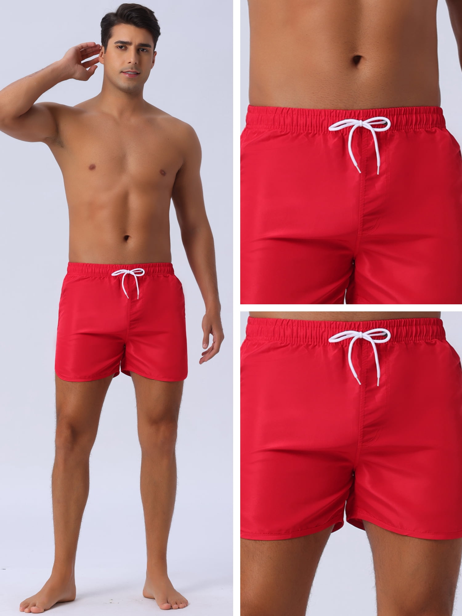DARING DIVA Men's Elastic Waist Drawstring Beach Board Shorts 32 Red
