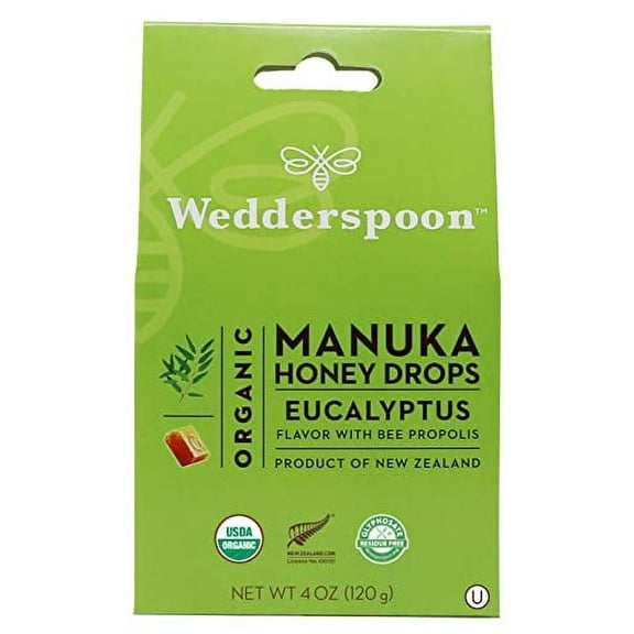 Wedderspoon Organic Manuka Honey Drops, Eucalyptus & Bee Propolis, 20 Count (Pack of 1)| Genuine New Zealand Honey | Perfect Remedy For Dry Throats Eucalyptus & Bee Propolis