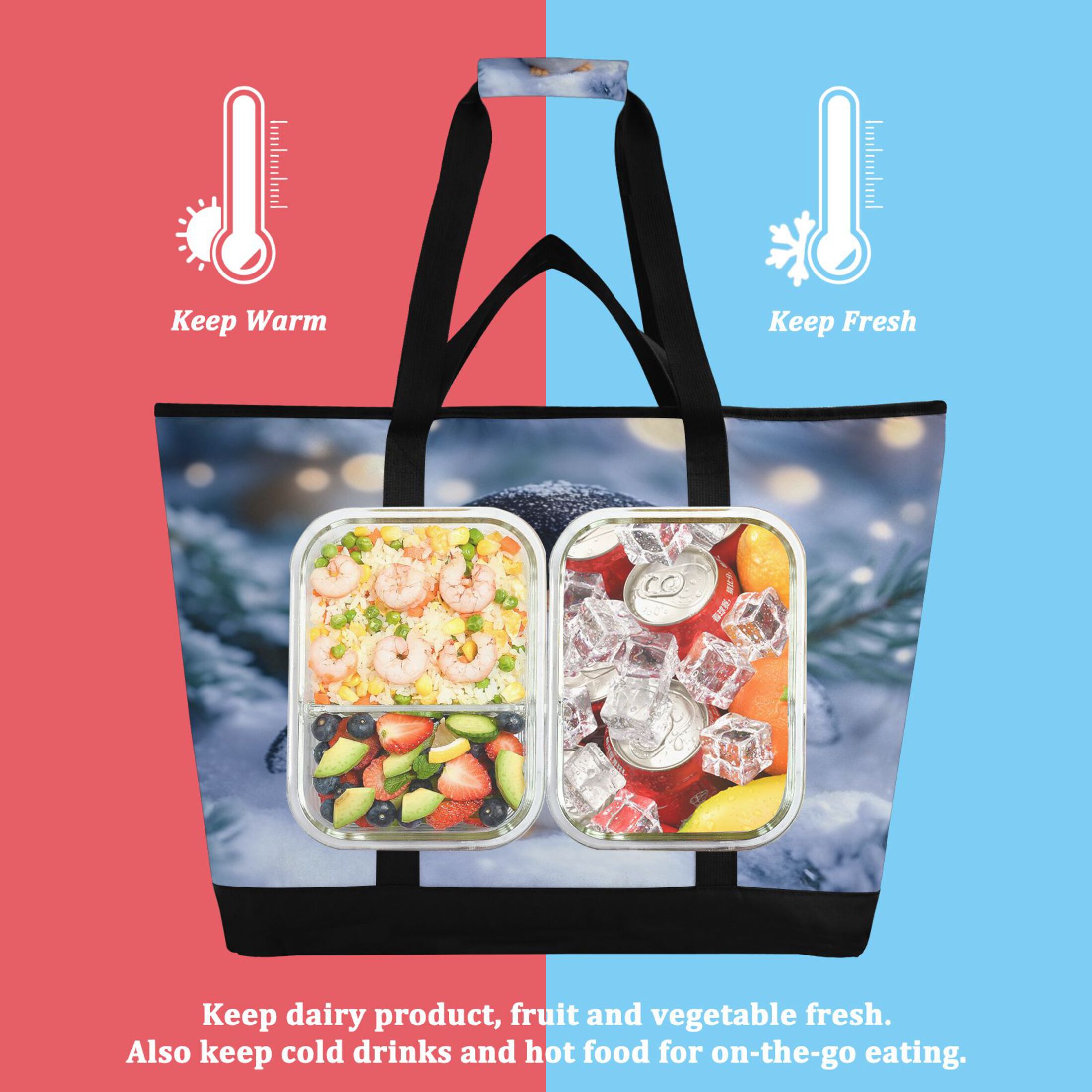 Large Hand-held Ice Pack Picnic Bag Insulation and Refrigeration Suitable for Shopping Picnics and Camping Christmas Penguin