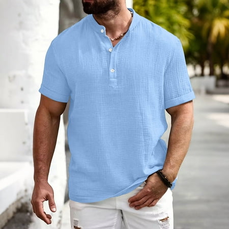 Mens Linen Shirts LONKITO Summer Short Sleeve Shirts for Men Casual Button Up Shirts Casual Clothes