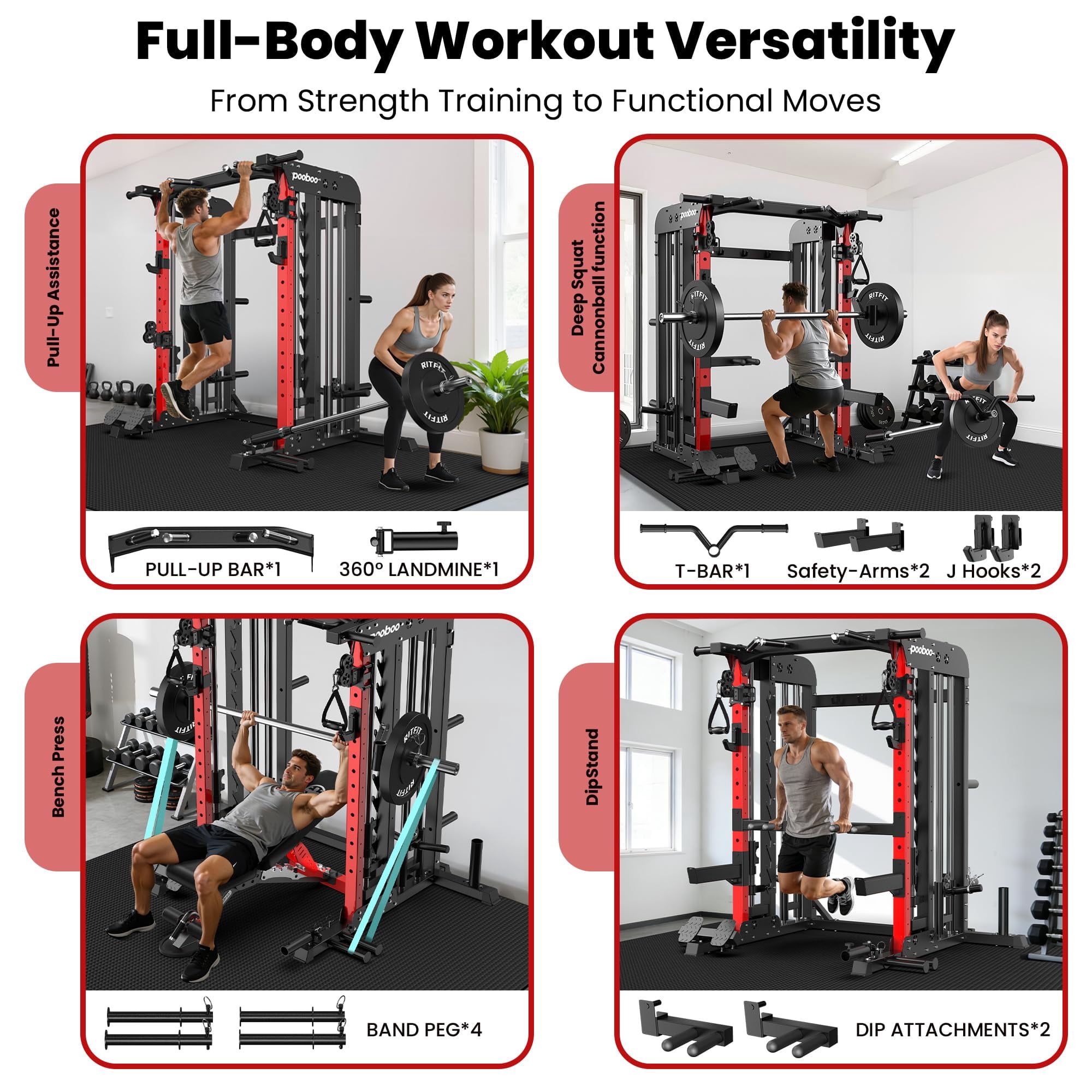 LNOW All-in-One Home Gym Workout Station: Smith Machine, Power