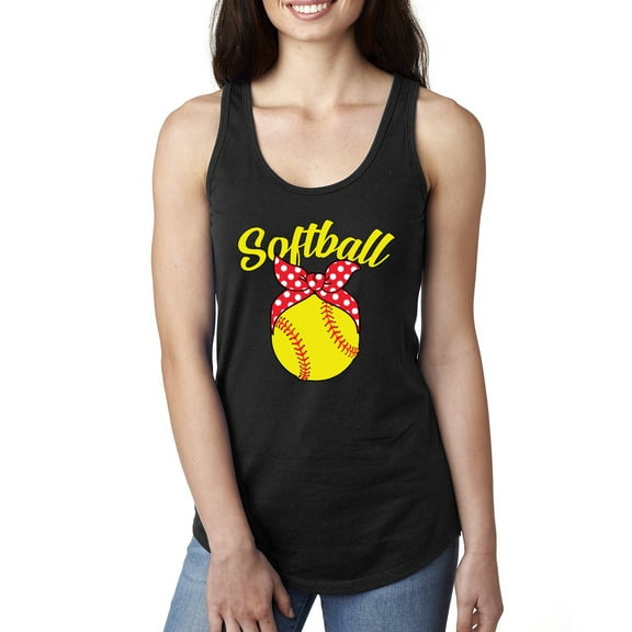 Wild Bobby, Cute Ribbon Bow Softball Mom Gift, Mother's Day, Women Racerback Tank Top, Black, Small