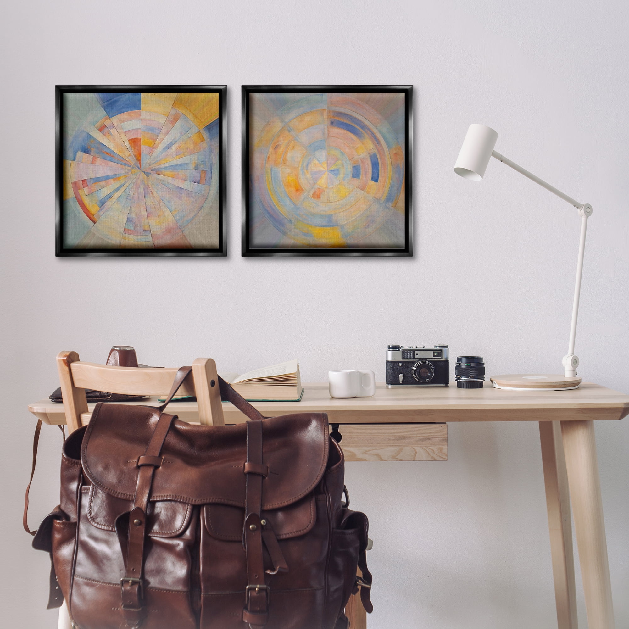 Stupell Industries Centric Circle Geometrics Abstract Painting Black Floater Framed Canvas Art Print Wall Art, 18 x 18, Set of 2
