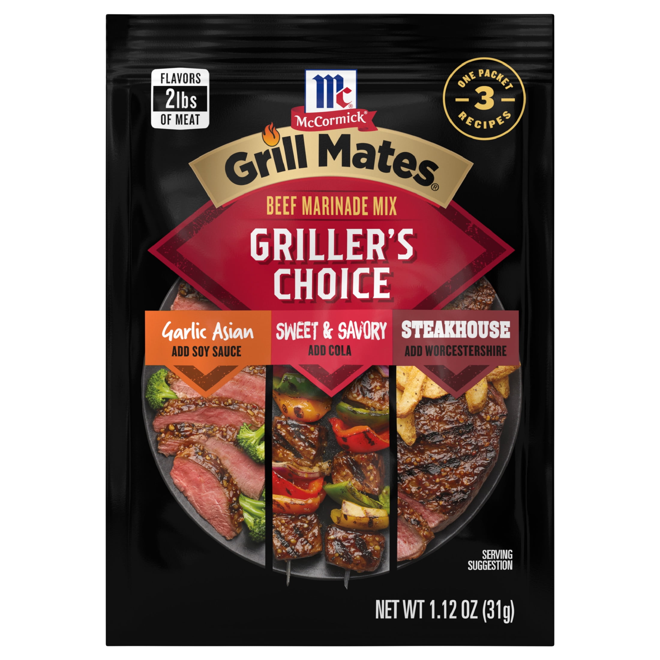 (2 pack) McCormick GRILL MATES Gluten Free Griller's Choice Beef Marinade Mix, 1.12 oz Packet
