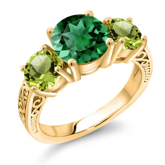 Gem Stone King 18K Yellow Gold Plated Silver Green Simulated Emerald and Green Peridot Ring for Women (3.65 Cttw, Gemstone Birthstone, Size 6)