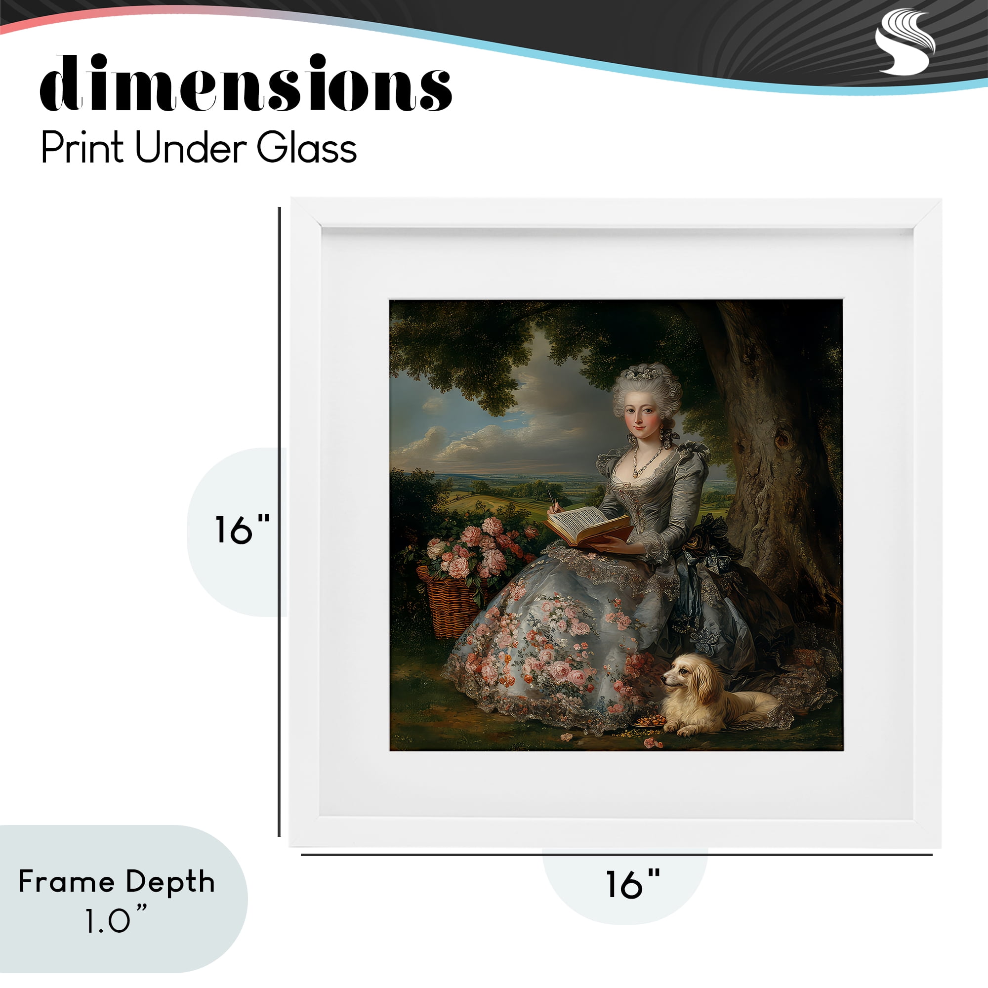 Stupell Industries Reading Rococo Lady with Dog White Framed Print Under Glass, design by The Wands Want