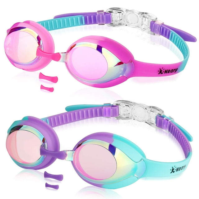 Keary 2 Unidades De Gafas De Natación Para Niños, Gafas De Natación Para Niños Pequeños, Niñas, Niños, Jóvenes, Antivaho, Impermeables, Anti-Uv, Visión Clara, Espejo, Lentes Planas, Gafas De Piscina D