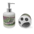 thumbnail image 2 of Ambesonne Summer Soap Dispenser & Toothbrush Holder Set, Flowers Blooming Garden, 2 Pcs, Purple Green, 2 of 6