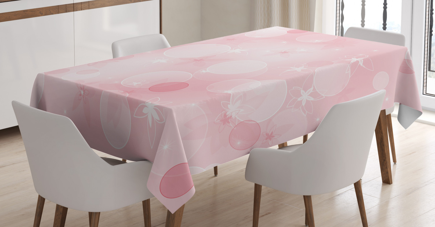 Light Pink Tablecloth, Floral Background with Hazy Bubbles and Flower