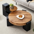 thumbnail image 4 of Detachable 2-Tier Round Coffee Table, Transparent Brown Glass Top & Black MDF L-Shaped Legs, Modern Multifunctional, 4 of 10