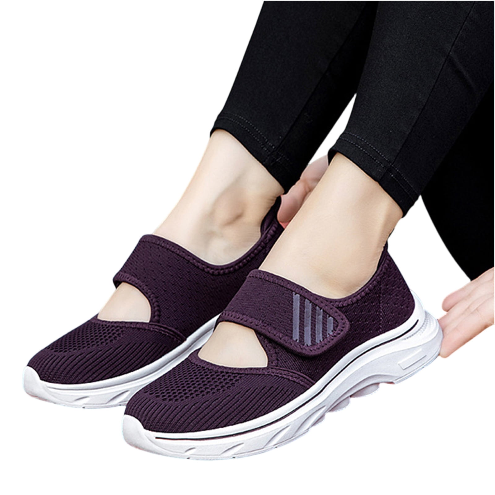NexTorq Walking Shoes Women, Women's Mesh Adjustable Nurse Shoes Comfortable Hollow Breathable Working Orthotic Wedges Mary Jane Lightweight Out Granny Non-Slip Walking Shoe Dark Purple 6