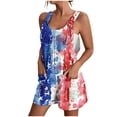 thumbnail image 2 of LangJing 4th of July Womens Rompers Summer Casual Loose Sleeveless Overalls Patriotic American Flag Printed Adjustable Shorts Jumpsuit with Pockets White,S, 2 of 6