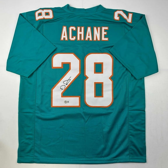 Autographed/Signed De'Von DeVon Achane Miami Teal Football Jersey Beckett BAS COA