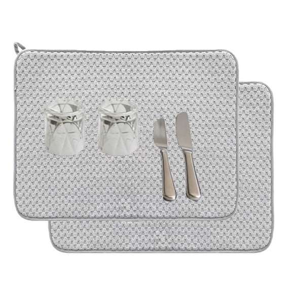 SAMFIT 2 Pack Microfiber Dish Drying Mat,24*17 inch Absorbent Dish Drainer Fast-Drying & Machine Washable,Kitchen Counter,Large Size Dish Drying Pad for Countertops,Sinks,Draining Racks.