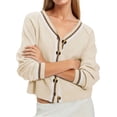 thumbnail image 2 of Women'S Cropped Cardigan Sweaters Fall Long Sleeve Button Down Color Block Knit Outwear Coats Color M, 2 of 7