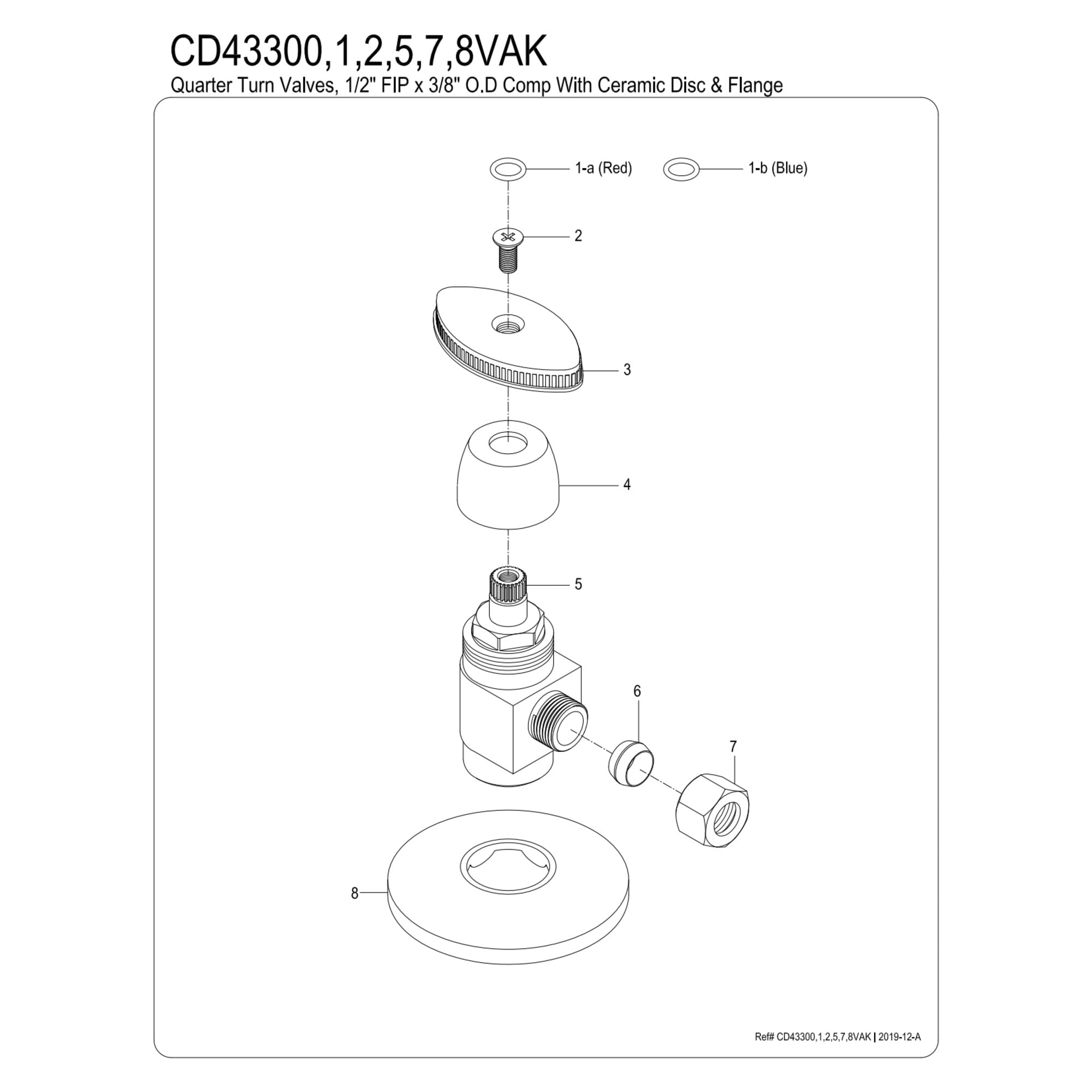 Kingston Brass CD43300VAK 1/2-Inch FIP x 3/8-Inch O.D. Anti-Seize Deluxe Quarter-Turn Ceramic Hardisc Cartridge Angle Stop with Flange in Matte Black
