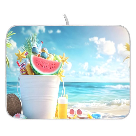 Ryvnso Seaside Beach Dish Drying Mat for Kitchen Countertop 16x18 Small Dish Pad Drainer Rack Dish Sink Mats