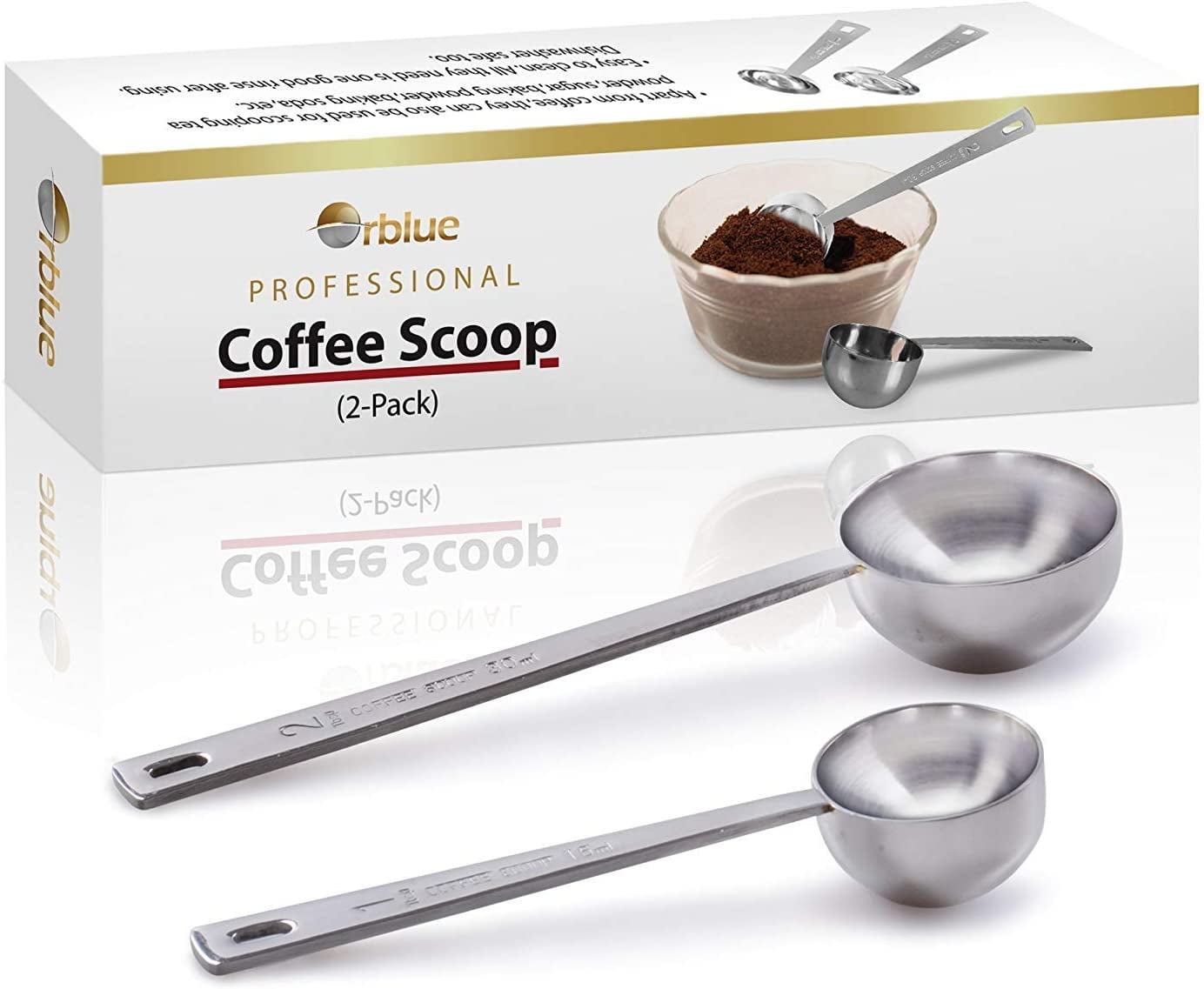 Orblue Coffee Scoop, Stainless Steel Long Handled Spoons, Pack of 2