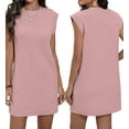thumbnail image 3 of Women'S Summer Short T Shirt Dress Cap Sleeve Crew Neck Casual Loose Basic Mini Dresses Pink M, 3 of 7