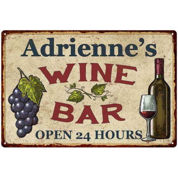 Adrienne's Rustic Wine Bar Sign Wall Decor Kitchen Gift 12 x 18 Matte Finish Metal 112180056915