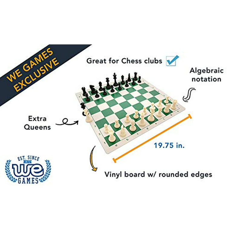WE Games Best Value Tournament Chess Set - Staunton Chess Pieces and Green  Roll-Up Vinyl Chess Board
