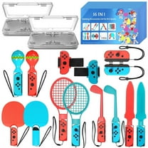 16 in 1 Switch Sports Accessories Bundle, Family Accessories Kit for Switch/OLED Sports Games: Tennis Rackets, Golf Clubs, Soccer Leg Straps, Sword Grips