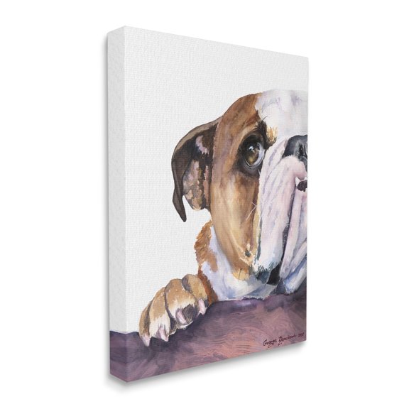 Stupell Industries Curious English Bulldog Gaze Pet Dog Portrait Canvas Wall Art, 16 x 20, Design by George Dyachenko