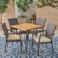 thumbnail image 3 of GDF Studio Surekote Outdoor Acacia Wood and Wicker 5 Piece Dining Set with Cushion, Teak, Brown, and Cream, 3 of 12
