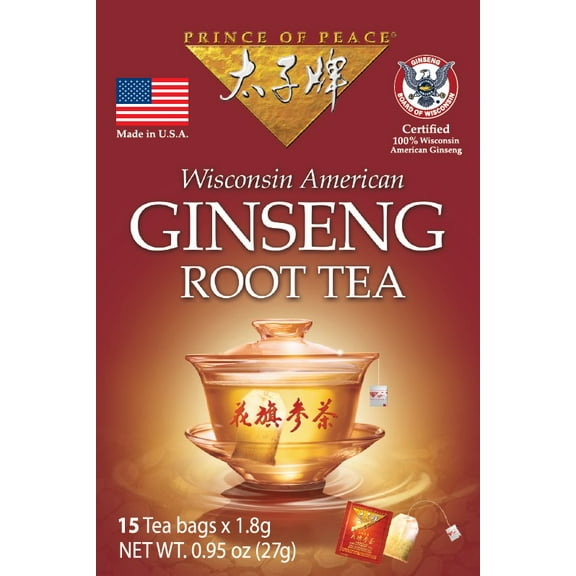 Prince of Peace Wisconsin American Ginseng Root Tea, Caffeine Free for Relaxation & Peace, 15 Count