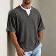 thumbnail image 5 of Fanshiluo Men's V Neck Drop Shoulder Short Sleeve T-Shirt, Fake Two-Piece Loose Casual Top,Size:L,Big and Tall Men, 5 of 7