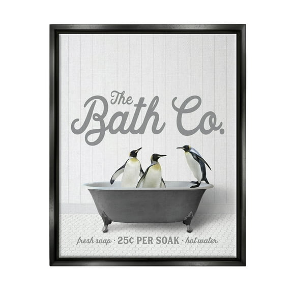 Stupell Industries Bathing Penguins in Tub Animals & Insects Painting Black Floater Framed Art Print Wall Art, 17 x 21