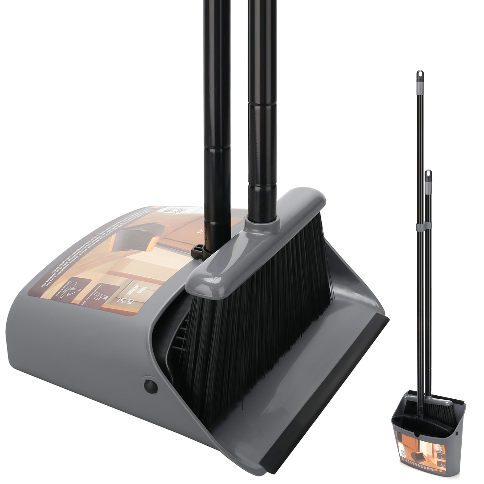 Broom and Dustpan Set,Dust Pans with Long Handle,52”Broom with Stand Up