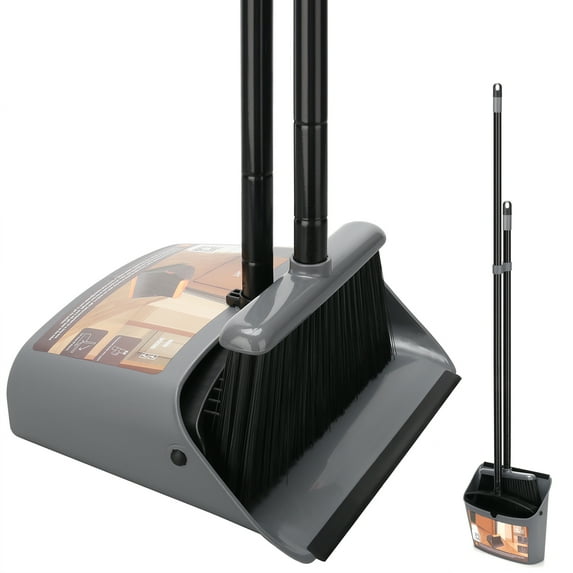 Broom and Dustpan Set,Dust Pans with Long Handle,52”Broom with Stand Up Dustpan Combo Set for Sweeping Indoor Home Kitchen Office Lobby Floor