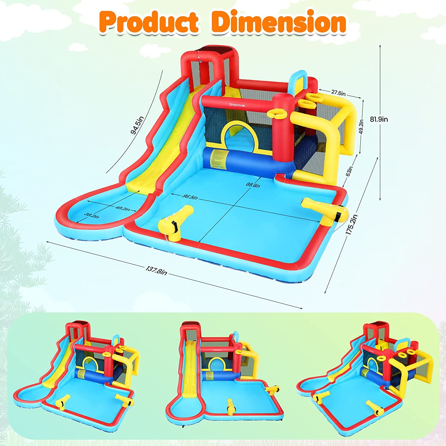 Qhomic Inflatable Water Slide 12 in 1 Waterfall Waves Mega Water Park, Inflatable Bounce House Water Slide with Splash Pool, Climbing Wall, Cannon, Basketball Hoop, Ball Shooting, Football Gate