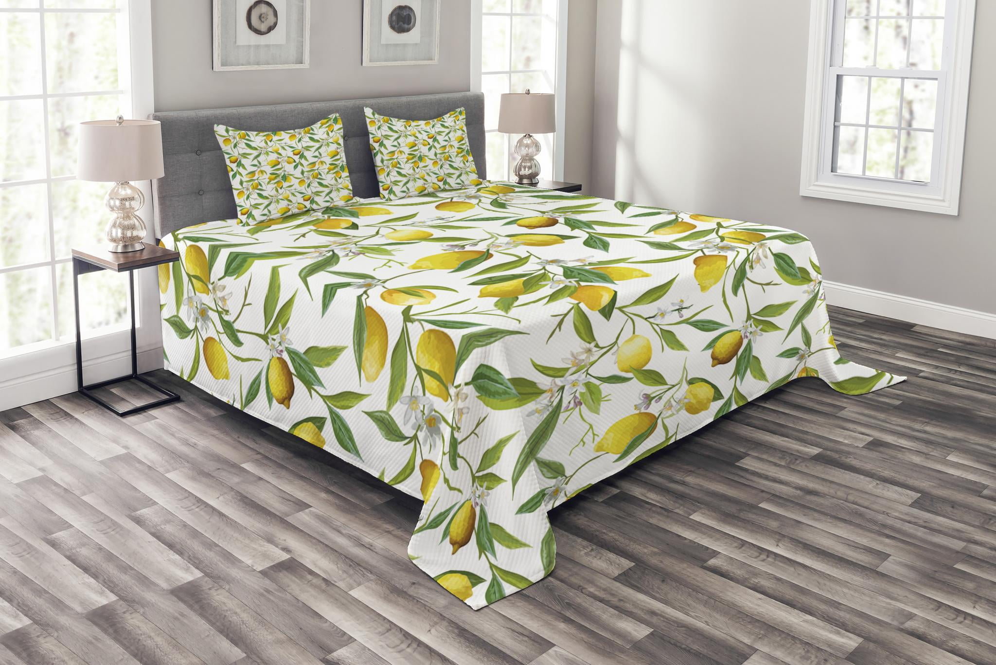 Nature Bedspread Set, Flowering Lemon Woody Plant Romance Habitat