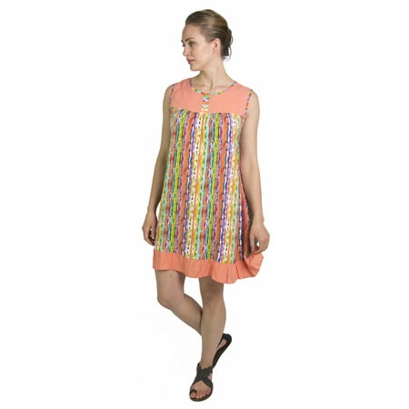 Sakkas Aidan Women Summer Short Shift Dress Colorful Loose Boho Casual Sleeveless - Salmon-Multi - One Size