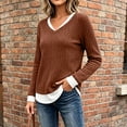 thumbnail image 4 of Tqcoqu Women's Faux Two Piece Ribbed Knit Top,V Neck Long Sleeve Layered Hem Slim Fit Casual Pullover Blouse, 4 of 9