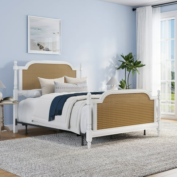 Hillsdale Furniture Melanie White Wood and Cane Bed, Multiple Sizes
